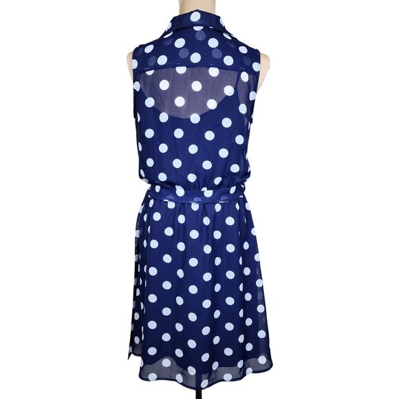 Emma & Michelle Size 10 Blue White Polka Dot Midi Collared Dress - Picture 2 of 5